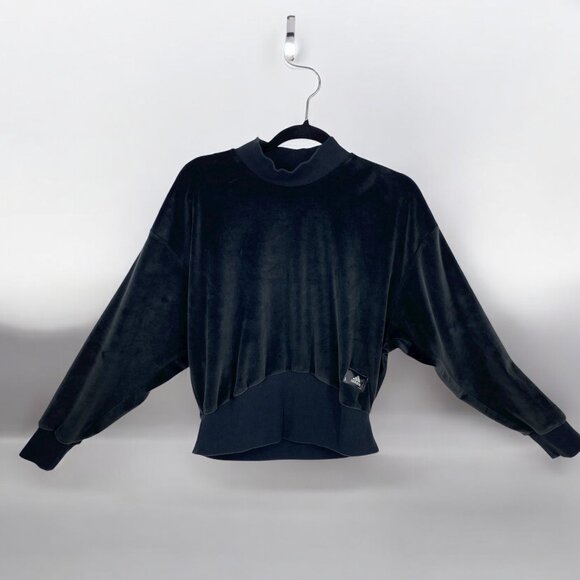 adidas Tops - Adidas Velour Mock Neck Black Oversize Sweatshirt Sz Sm